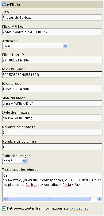 Configuration de wFlickr