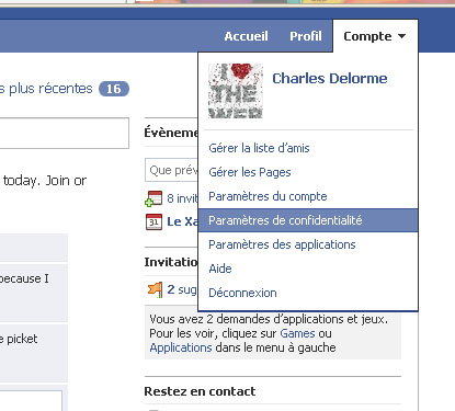 Désactivation de Facebook Places étape 1