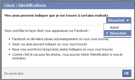 Désactivation de Facebook Places étape 5